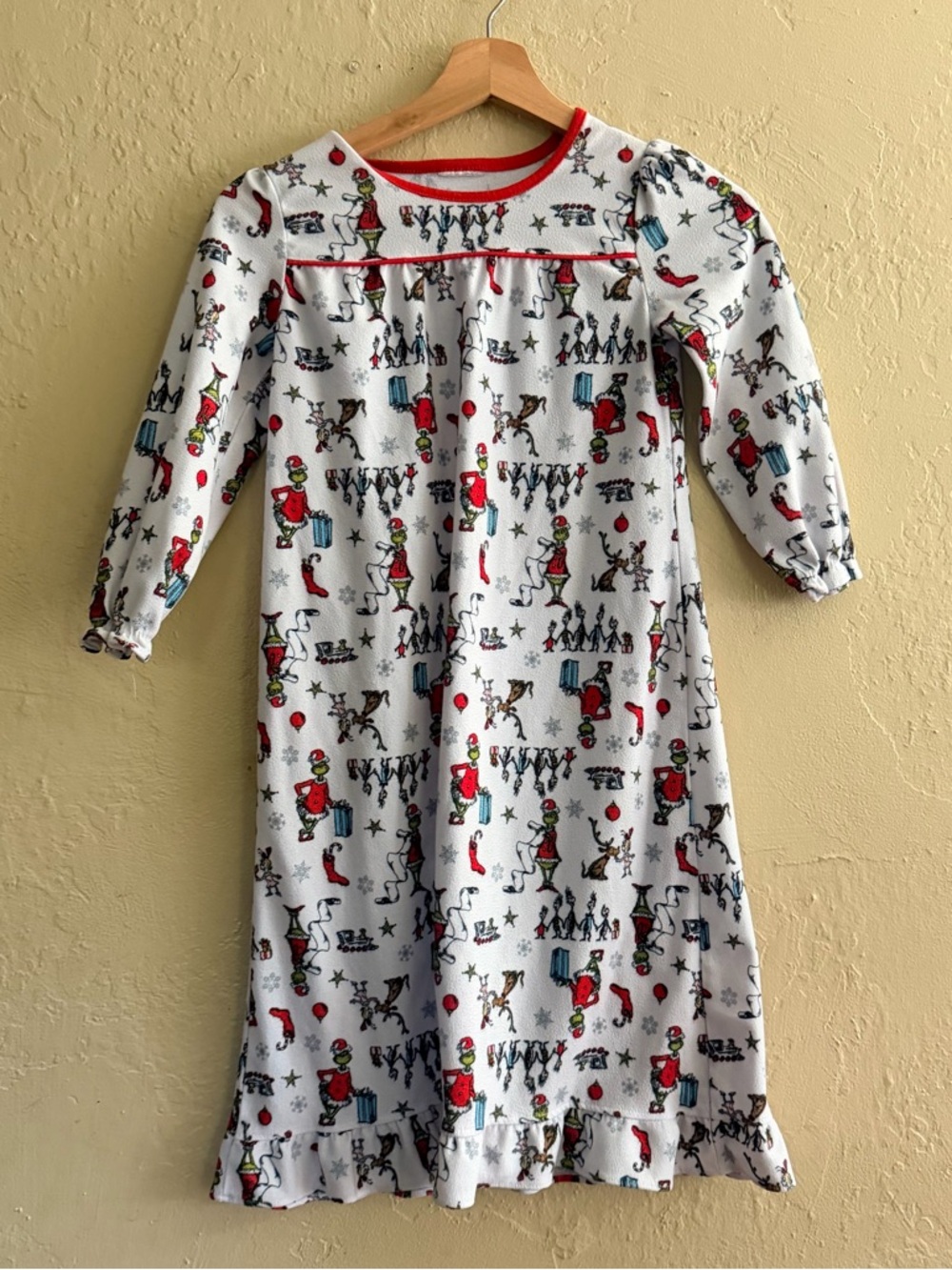 Dr. Seuss White Nightgown with Red Trim and Multicolor Characters